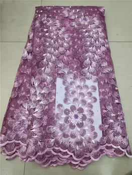 

low price purple African Tulle Lace Fabrics With Stones Embroidery African French Lace fabric High Quality With Beads FFHD7-5