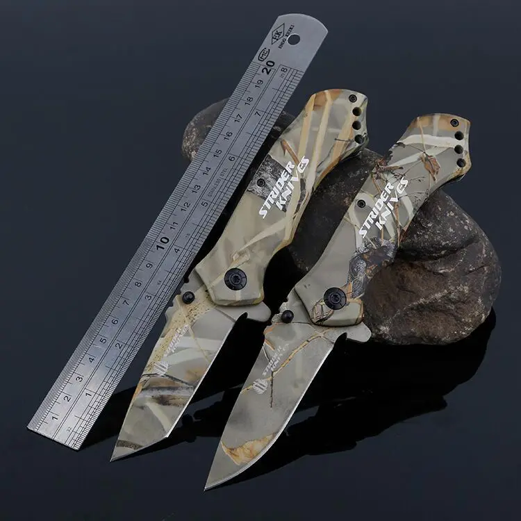 

Mengoing Folding Blade Knife Camouflage Coating 5Cr13Mov Steel Survival Knives For Mountain Climbing