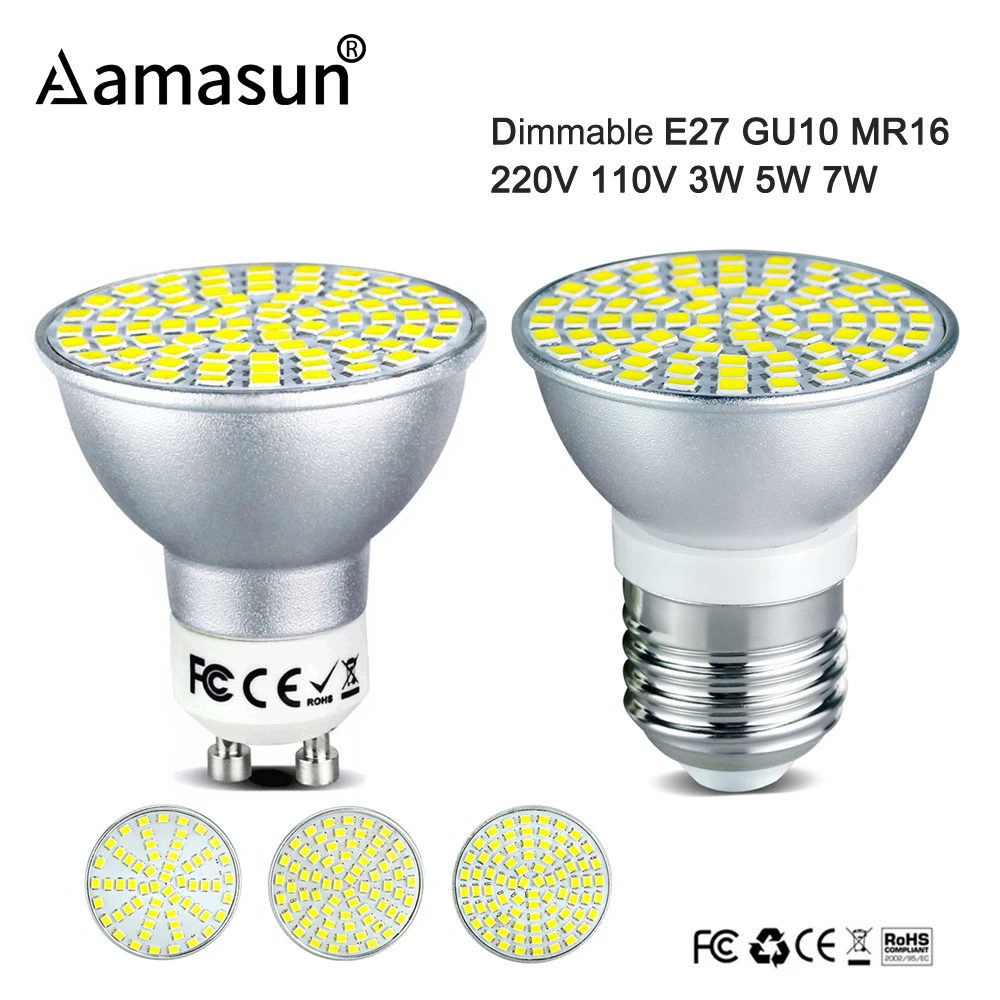 

GU10 Led Bulb Dimmable MR16 E27 GU10 220V 110V 3W 5W 7W Led Lamp Spotlight Indoor Lighting Lampada Led Bombillas SCR Dimmer