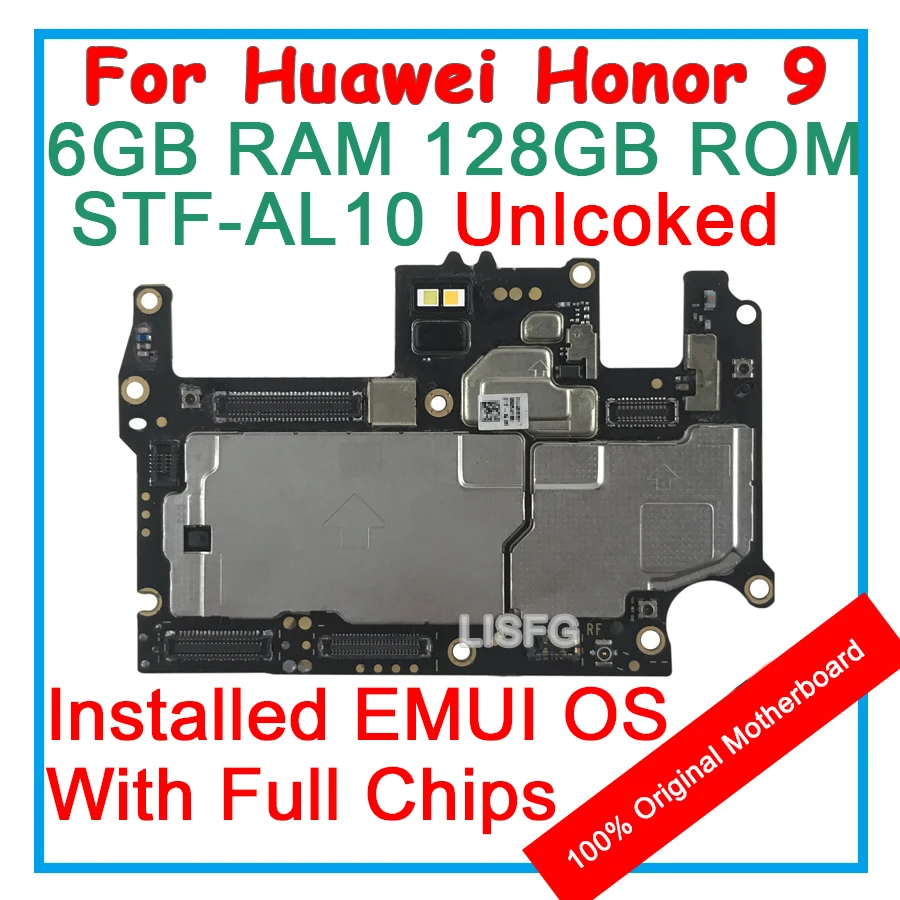 

6GB RAM 128GB ROM For HUAWEI Honor 9 STF-AL10 Motherboard 100% Unlocked Original Mainboard EMUI Logic Board With Full Chips