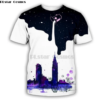 

Hot sale Fashion Men/Women 3D t shirt Print funny Milk Space Galaxy Unisex Tops black with white-5