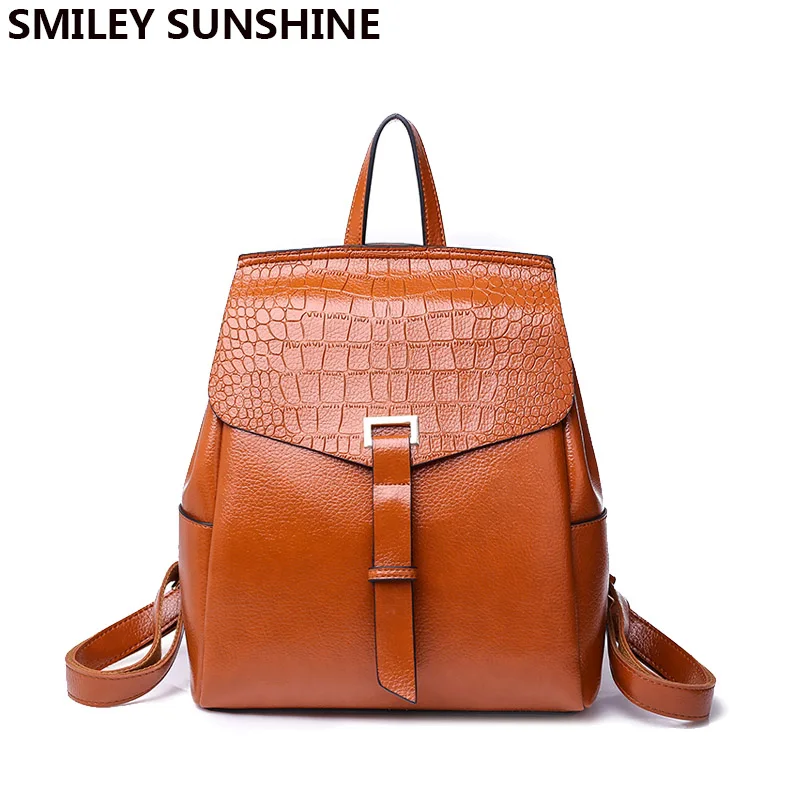 

SMILEY SUNSHINE 2018 New Alligator Fashion Women Leather Backpack Back Pack School Bags For Teenage Girls mochila mujer 2018