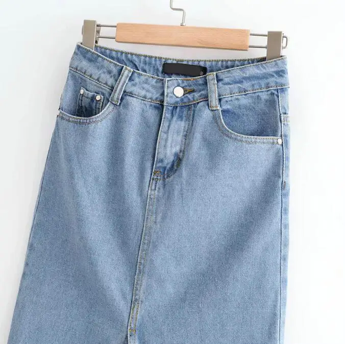 Женская джинсовая юбка, джинсы Midi с разрезом, юбки, светильник, синие джинсовые юбки