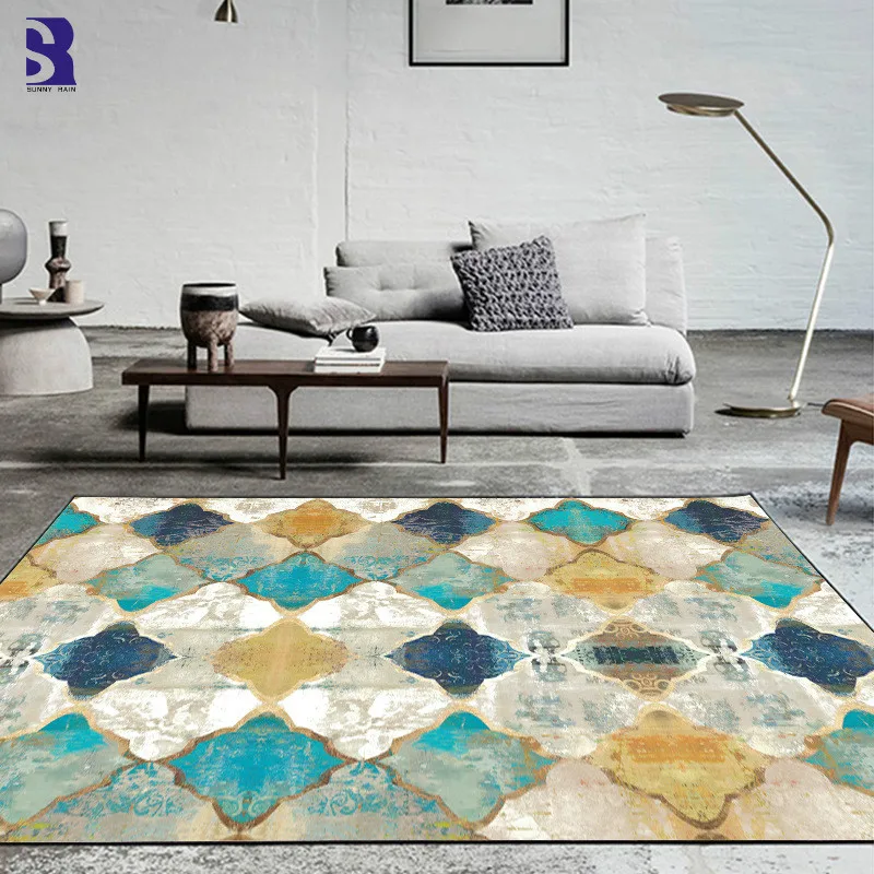 Online SunnyRain 1 pieza de felpa corta alfombra geométrica impresa para sala de estar alfombra de dormitorio alfombra de resistencia deslizante alfombra de cocina
