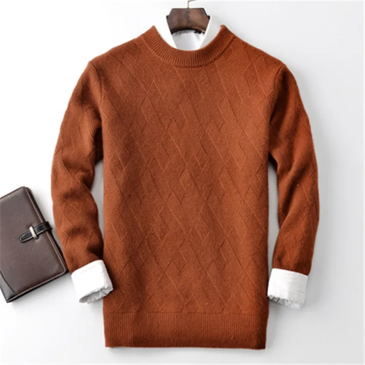  smart casual 100%cashmere o-neck thick knit men solid H-straight pullover sweater 5color S-2XL