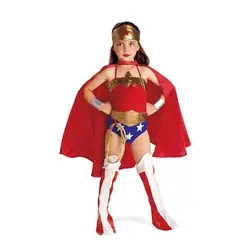 Детский красный плащ-комбинезон Wonder Wonman с ремнями для ног, головной убор с веревочным поясом, комплект из 6 предметов, карнавальный набор
