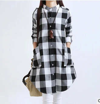 

Large Size Women 's Nice Leisure Was Thin Artistic Style Lattice Long - Sleeved Cotton Shirt Large Version Breathable Blouses
