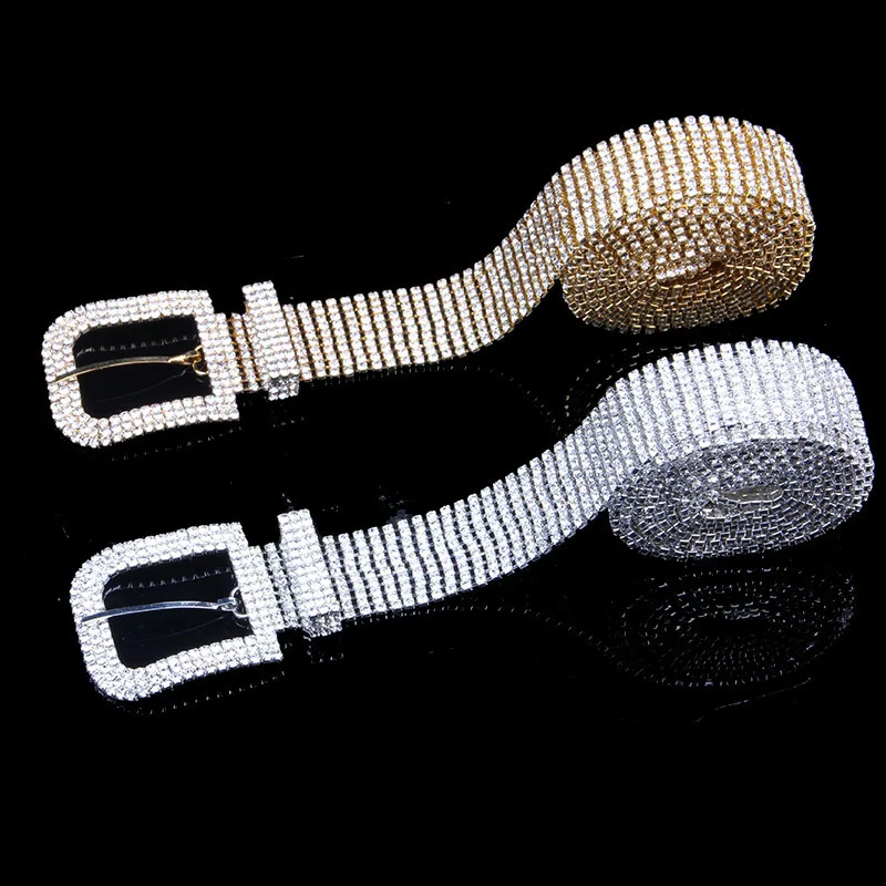 

High Quality Bingling Women Waist Belts Rhinestone Bead Jean Buckle Pin Ally Golden Silver Crystal Dress Bets Corset