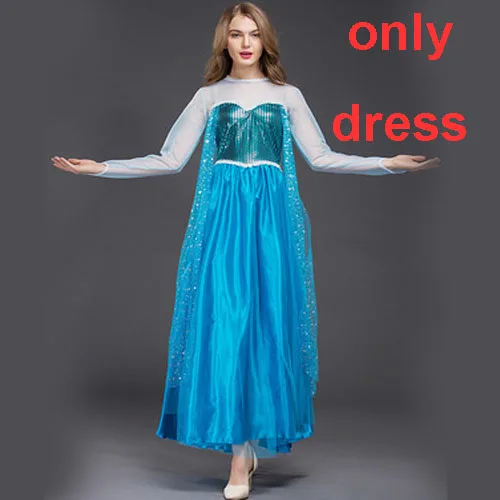 only dress Взрослая Эльза; нарядное платье принцессы; костюм королевы Анны; карнавальный костюм принцессы Эльзы для женщин; вечерние костюмы на Хэллоуин - Цвет: only dress