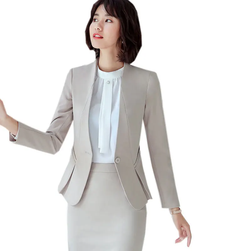 Professional suit set 2019 spring and autumn new slim solid color suit jacket female professional wear casual trousers and skirt