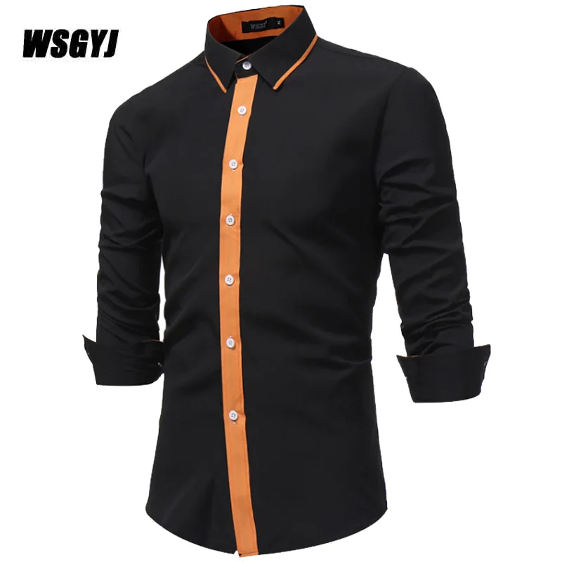 2017 Модная брендовая приталенная Мужская рубашка с длинным рукавом Хлопковая