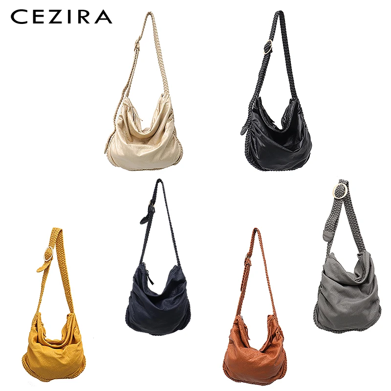  CEZIRA Big Soft Casual Women Bags Girl Wash PU Leather School Handbag Ladies Adjustable Woven Buckl - 33018773652