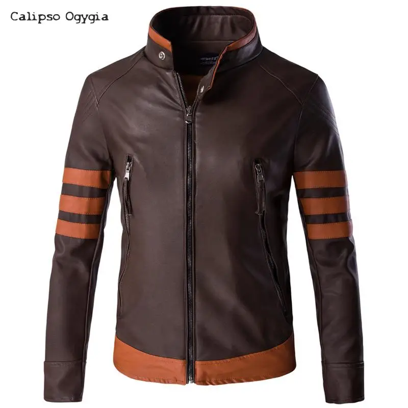 

Plus M- 5XL New Windbreaker Men's Pu Leather Wolverines Jacket Black Slim Fit Biker Motorcycle Jackets and Coat Tactical Jacket