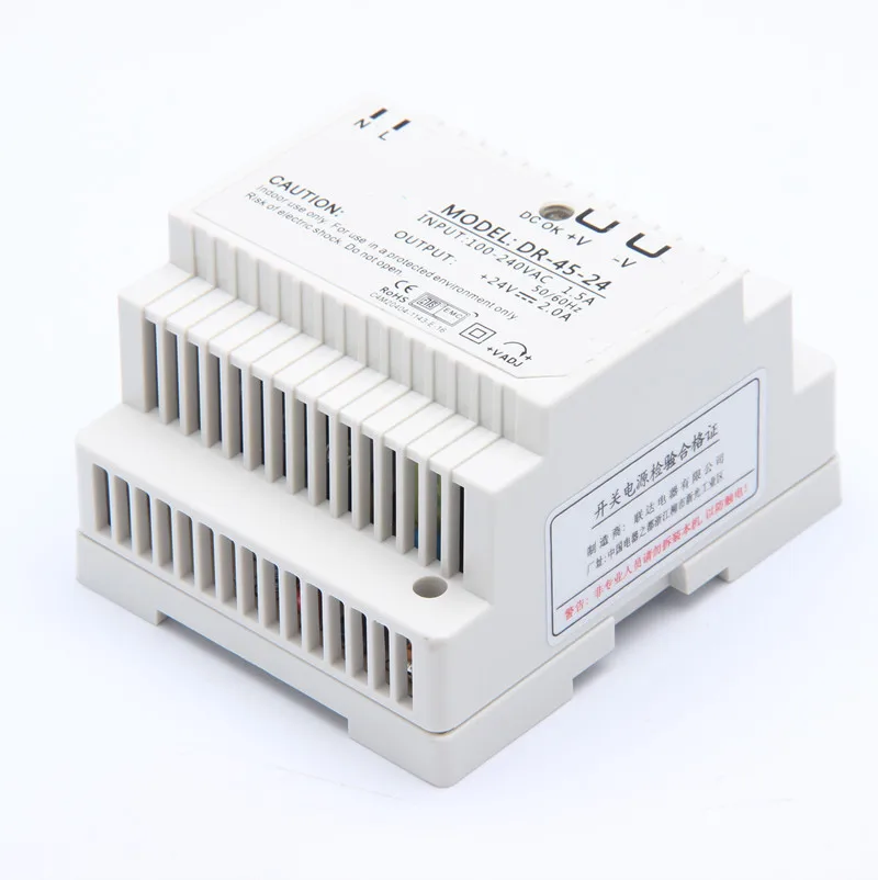 (DR-45-24) montado en Riel Din fuente de alimentación 45 W transformador 110 V/220 V AC a DC 24 V 2A 45 w Salida fuente de alimentación 24 V (DR-45-24) montado en Riel Din fuente de alimentación 45 W transformador 110 V/220 V AC a DC 24 V 2A 45 w Salida fuente de alimentación 24 V