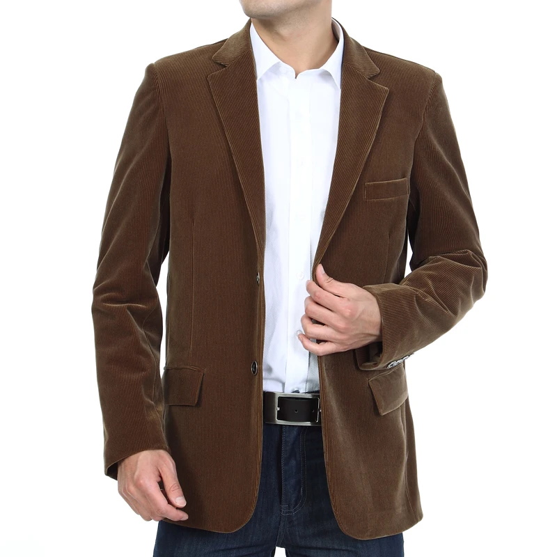 WAEOLSA Men Corduroy Blazers Woollen Blend Jacket Suit Man Black Navy Blue Camel Outfits Male Wool Blazer Mens Casual Garment