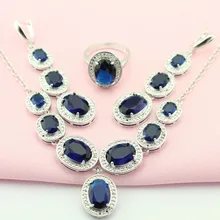 WPAITKYS классические темно-синие овальные камни серебристый цвет наборы ювелирных украшений макси для женщин юбилей ожерелье серьги кольцо подарочная коробка