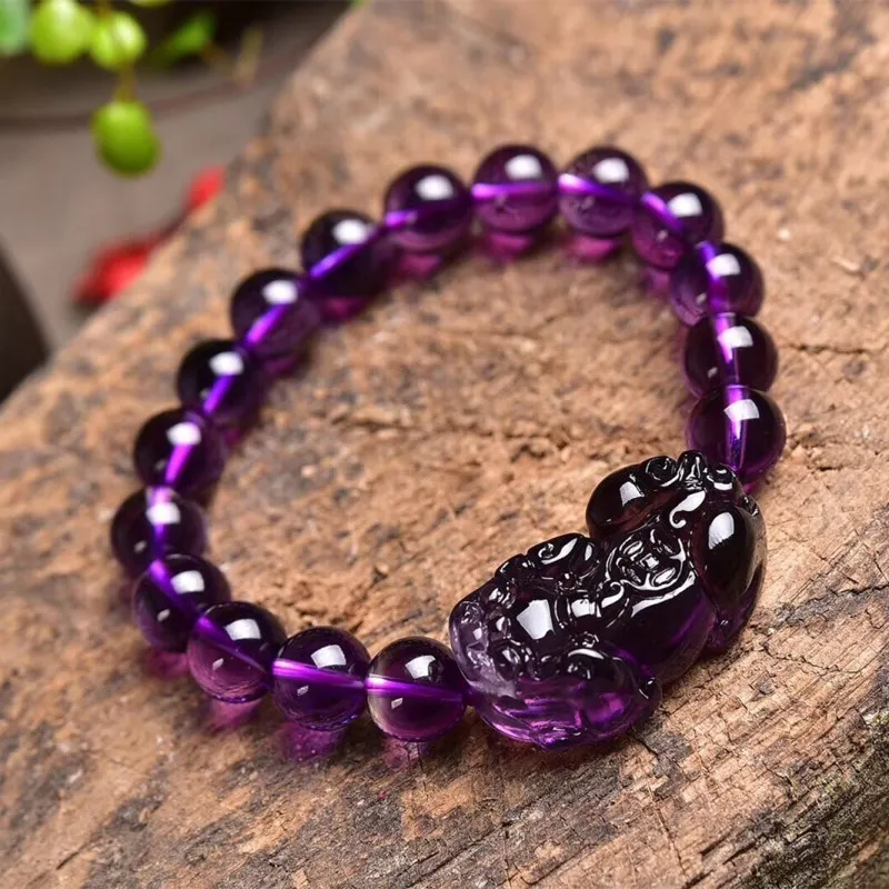 Wholesale Natural Gem Stone Purple Crystal Bracelets Bangle 10mm Beads