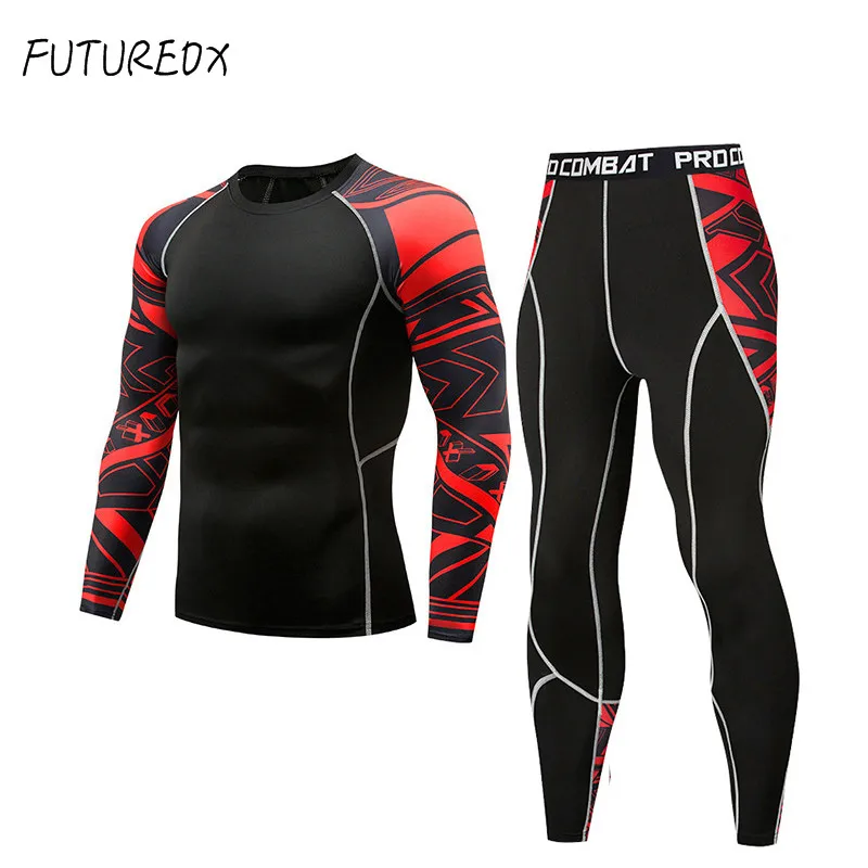 Спортивный костюм для мужчин 2018 мужской MMA одежда crossfit футболка rash guard обтягивающие с длинным рукавом Одежда термобелье комплект для мужчин