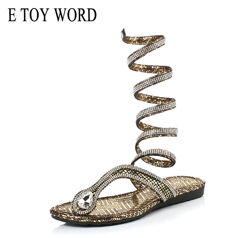 

E TOY WORD Snake Sandals Women's Summer Shoes 2019 European Manual Fashion Sexy Rhinestone Sandals clip toe flat sandalias 2019