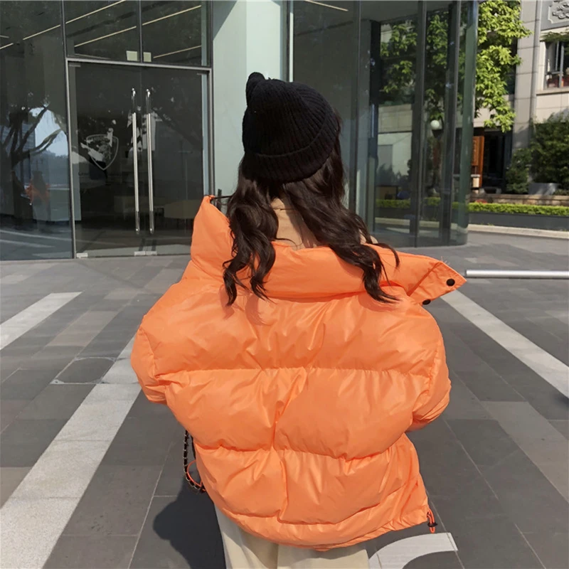 Bright Colors Winter Jacket Women Parka Warm Thick Solid Short Style Cotton Padded Parkas Coat Loose Stand Collar Outwear