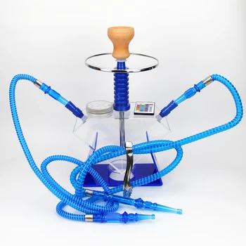 

Transparent Acrylic Shisha Set With LED Light Double Hose Metal Tongs Ceramics Hookah Bowl For Shisha Narguile Chicha Narguiles