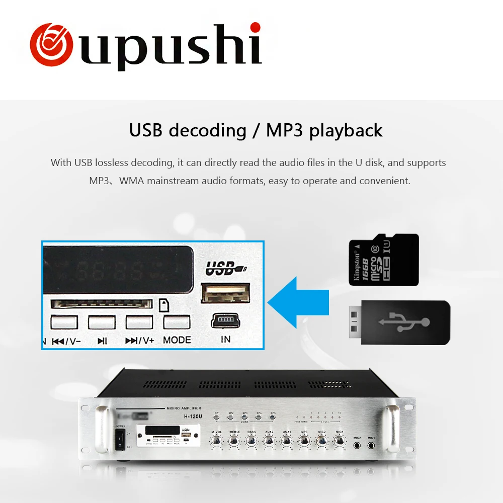 OUPUSHI H 120U 5 зонный усилитель pa oupushi usb fm радио 120 Вт bluetooth цифровой усилитель|digital