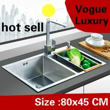 Квартира большая кухонная ручная раковина двойной паз сделать блюда 304 из нержавеющей стали vogue Горячая 80x45 см