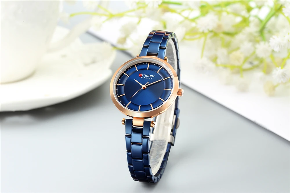 CURREN Women Fashion Watch Creative Lady Casual Watches Stainless Steel Band Stylish Desgin Blue Quartz Watch for Female 4