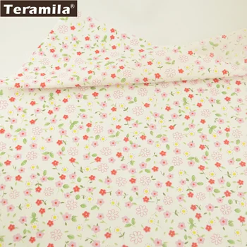 

Teramila Cotton Fabric Printed Red and Pink Floral Designs Twill Material Patchwork Dress Decoration Quilting Textile Clothing