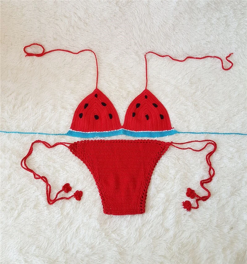 Sexy bikini watermelon hand crochet ladies swimwear two pieces swimsuit
