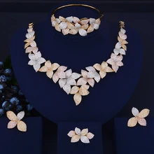 Godki Роскошный цветок кластер Африканский колье ожерелье комплекты украшений для женщин свадебный кубический циркон CZ Дубай золотой свадебный ювелирный набор