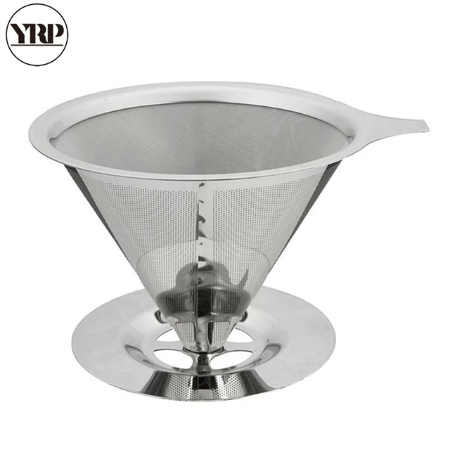 Special Offers YRP Stainless Steel Coffee Dripper Double Layer Cone Shaped Mesh Filter Basket Home Kitchen Tool Coffee Accessories
