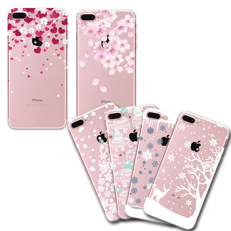 2018 Новый рождественский снежинка телефон для Iphone X 8 5 5S 6 6s 7 Plus Персиковый Цветок