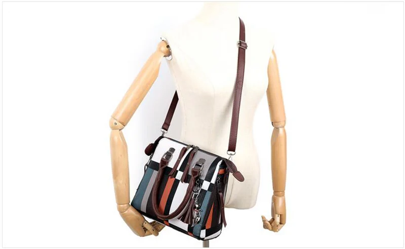 SMOOZA Luxury Handbags Plaid Women Bags Designer 2020 Tassel Purses Top Handle Bags Set 4 Pieces Bags Female Bolsa Feminina