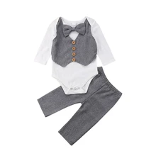 2018 Baby Boy Gentleman Clothes Set Newborn Clothes Bow Tie Tops Long Sleeve Romper Pants Formal Suit Boys Outfits Baby Clothing ishowtienda baby boys clothes set formal party christening wedding tuxedo bow tie long sleeve gentry splice costume for kids