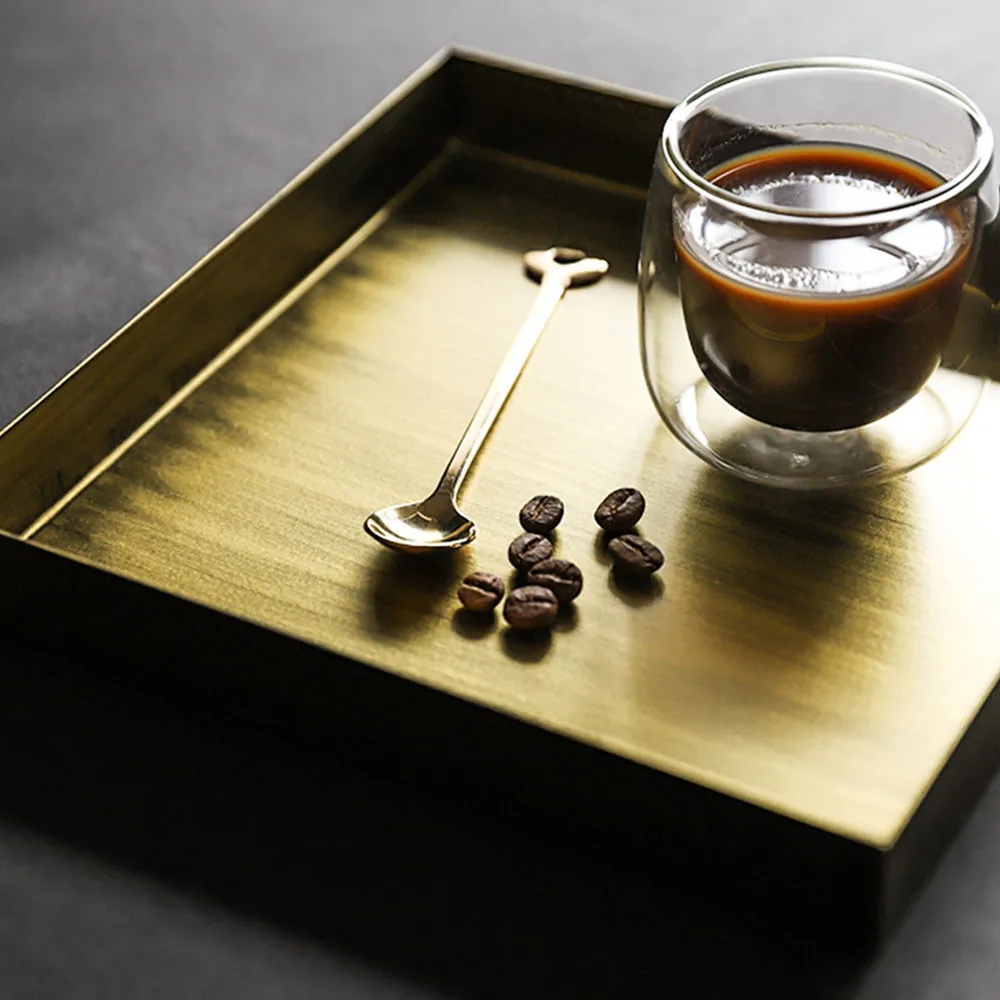 

Nordic Metal Storage Tray Retro Gold Jewelry Display Trays Vintage Square Fruit Cake Dessert Tea Set Plate Organizer