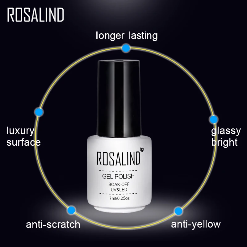 Гель лак для ногтей ROSALIND 7 мл закаленное верхнее покрытие блестящее против УФ