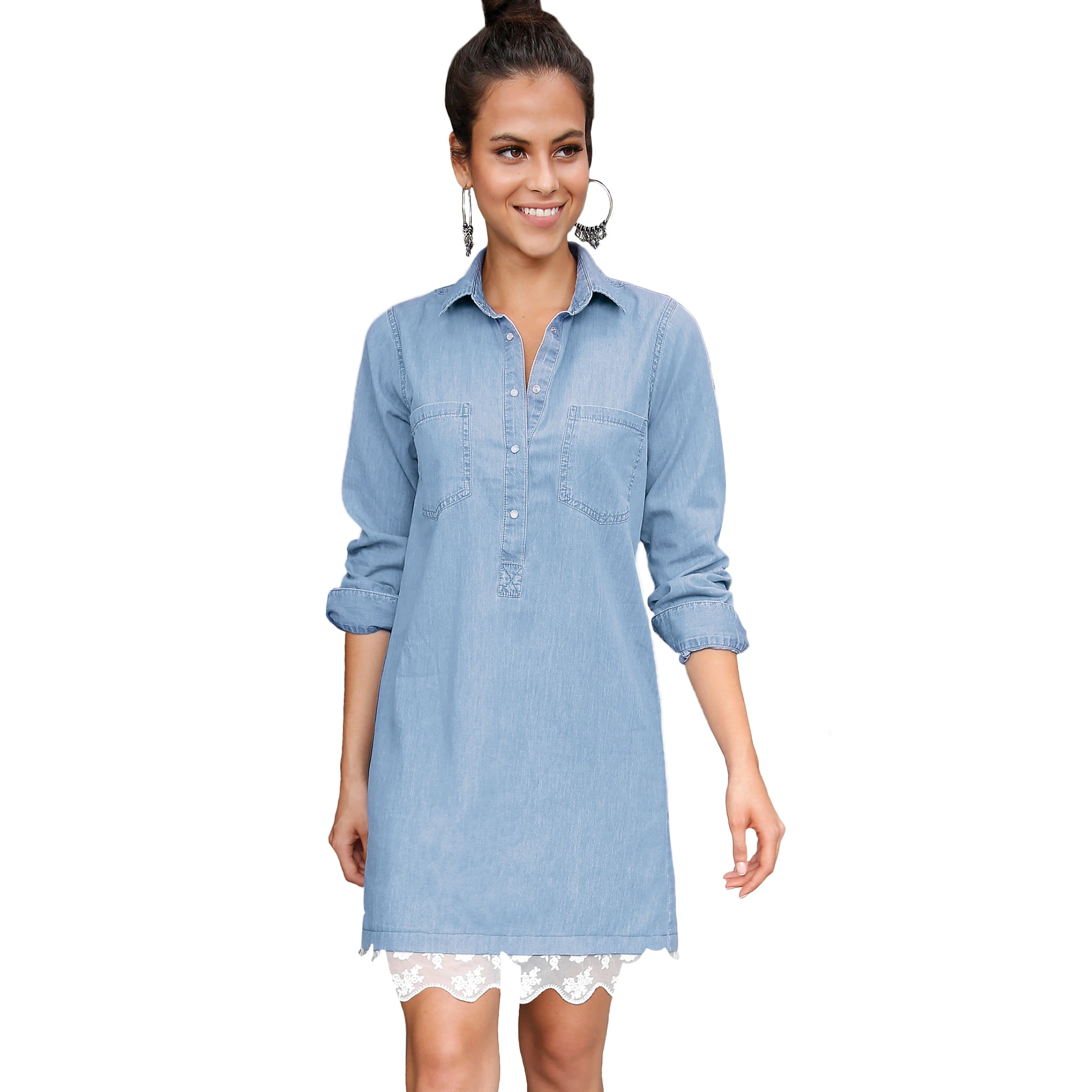 Cowboy dress with lace on the bottom - 023530 DRESS WOMAN LONG SLEEVE | Женская одежда