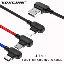 VOXLINK USB кабель 3 в 1 для iPhone XS Max XR X 8 7 зарядное устройство Micro USB кабель для Android USB TypeC для samsung S9 S8 телефонные кабели