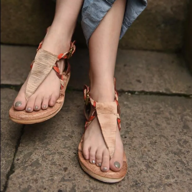 2016 new arrival original design genuine leather handmade women sandals flat casual flip flops women shoes