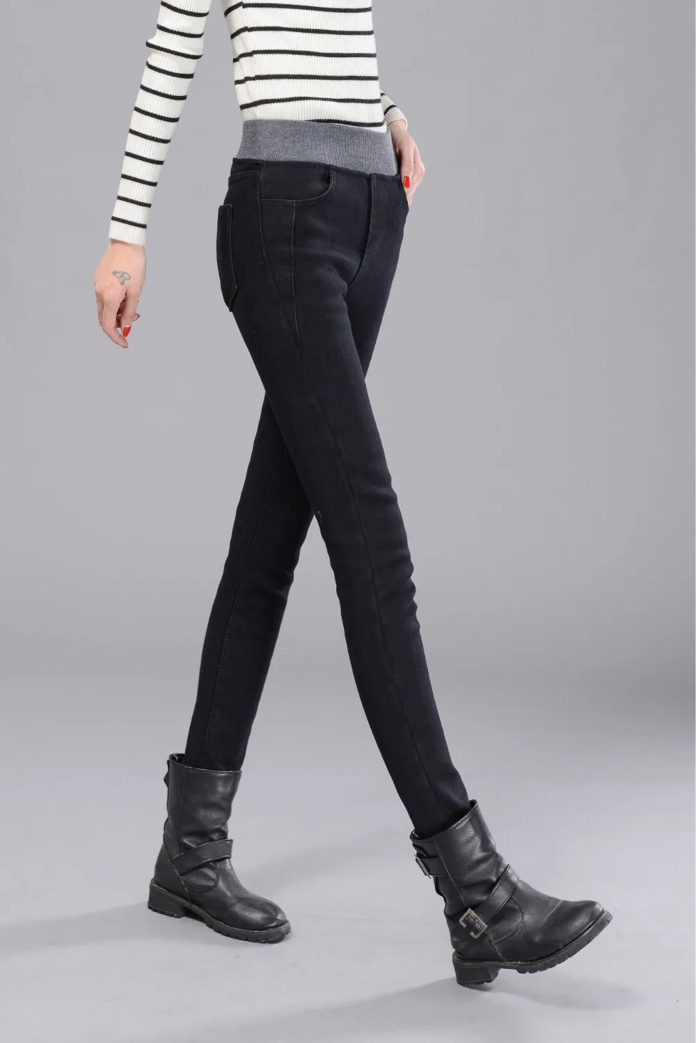 Зимние джинсы для женщин, стрейчевые, обтягивающие, теплые, джинсовые штаны, утолщенные, высокая талия, брюки-карандаш, женские, Осенние, джинсовые брюки P8035