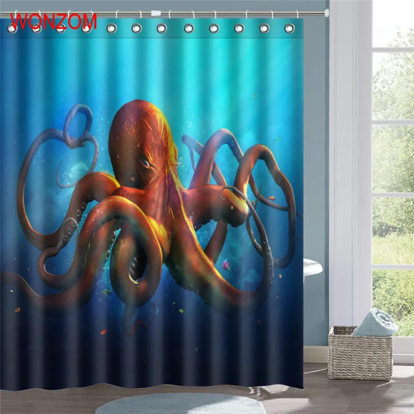 WONZOM 3D Животный Душ шторы s ванная комната с 12 крючками водонепроницаемые аксессуары для декора современный полиэстер Осьминог занавес для ванной