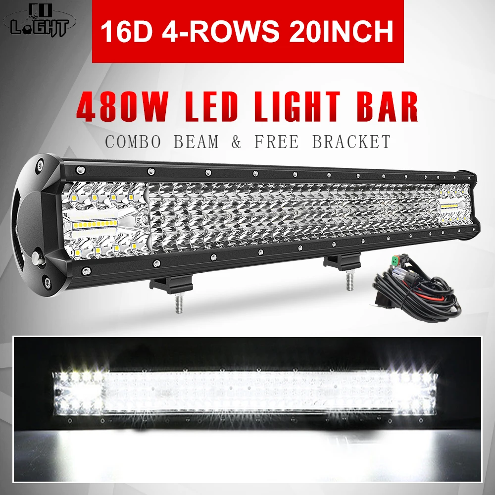 

CO LIGHT 20" 480W Work Light 16D 4-Rows LED Light Bar Combo Beam Offroad 4WD 4x4 LED Bar 12V 24V for Car ATV SUV Truck Vehicles
