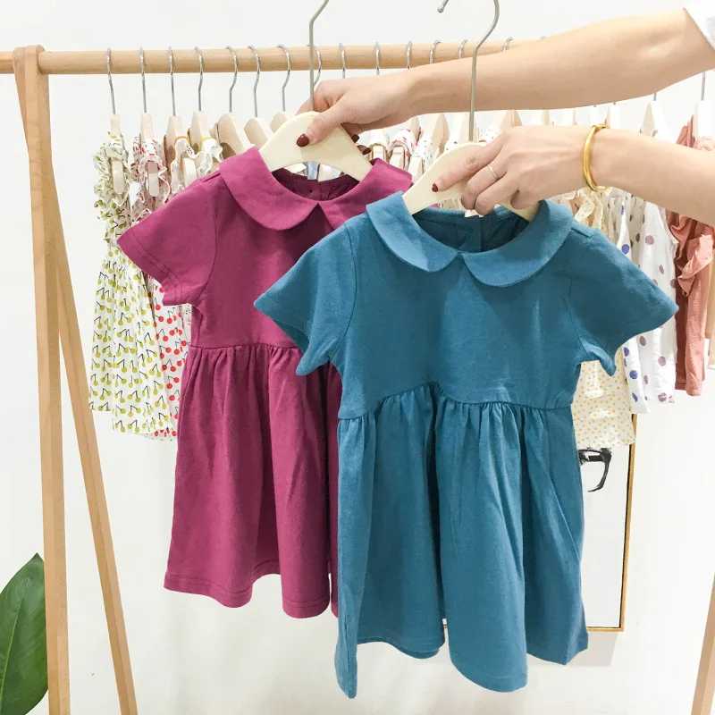 

2019 Summer Baby Girls Dress Children Korean Style Solid Dress Casual Girls Peter Pan Collar Cotton Dress Princess Bebe Clothes