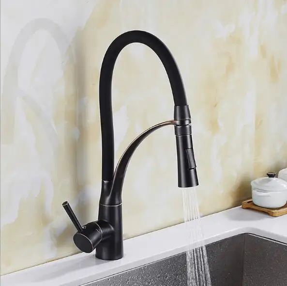 

Swivel Kitchen Faucets Black Oil Brush Mixer Faucet for Kitchen Single Handle Pull Down Sink Faucet Deck Mounted Crane for Sink