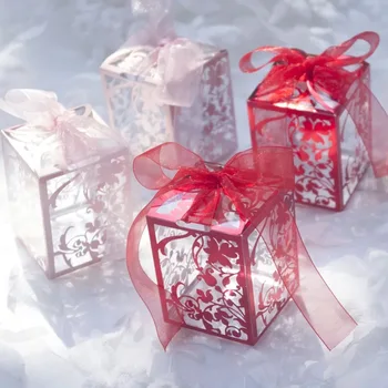 

20pcs/lot Flower Transparent Christmas Candy Bags Birthday Gift Box With Ribbon Clear Square PVC Party Candy Box Chocolate Boxes