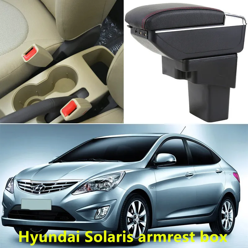

For Hyundai Solaris armrest box central Store content Storage box with cup holder ashtray USB interface