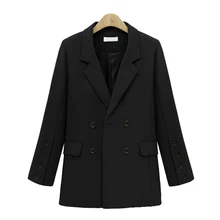B осенне-зимний женский костюм Повседневный двубортный женский пиджак с карманами элегантная верхняя одежда с длинным рукавом