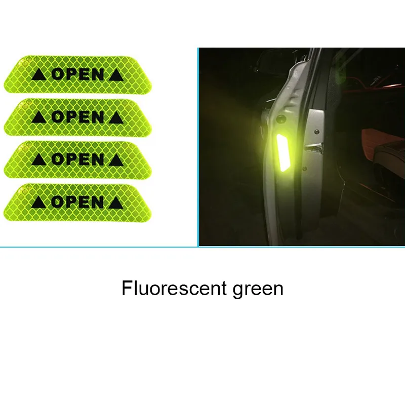 4 шт. автомобиля двери открытой безопасности анти-столкновения предупреждающие светоотражающие наклейки для Octavia A2 A5 A7 Fabia Rapid автомобильные аксессуары - Цвет: Зеленый