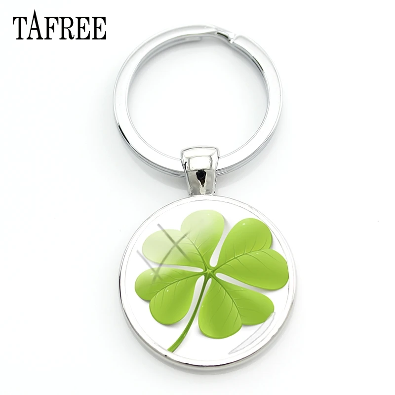 TAFREE Lucky Clover круглый брелок красивый дизайн четырехлистный клевер брелок стекло элегантное ювелирное изделие для подарка QF335